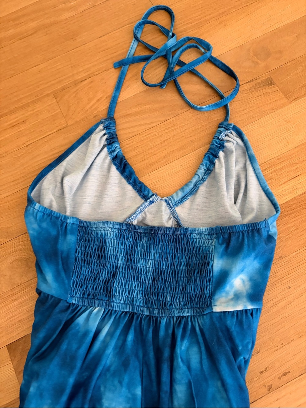Cupshe Tie Dye & Ruffle Maxi Jersey Halter Tie Sun Dress in Blue&White/sz sm/EUC - Picture 11 of 13